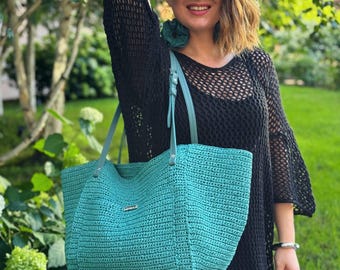 Raffia Bag Pattern | Crochet Raffia Tote Tutorial | Leather Handle Bag PDF | Summer Shopper Crochet Pattern