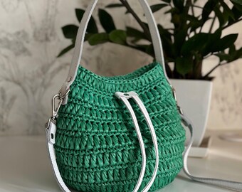 Patrón de bolso de rafia / Patrón de bolso de crochet / Tutorial de bolso de rafia de verano / PDF de bolso de rafia tipo cubo DIY / Bolso pequeño de crochet