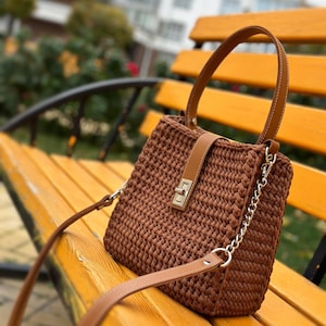 Francesca Crochet Handbag Pattern | Modern Structured Purse Tutorial | Leather Strap Bag PDF | Elegant Rectangle Bag | DIY Crochet Pattern