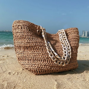 Raffia Crochet Bag Pattern · PDF Shopper Tutorial · DIY Summer Tote Bag · Handmade Raffia Crochet Purse Guide · Boho Beach Handbag