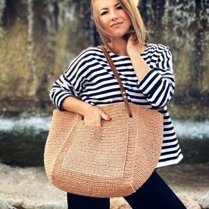 Large Raffia Tote Bag Pattern | Crochet Shopper Bag Tutorial | Oversized Summer Bag PDF | Roomy Crochet Tote