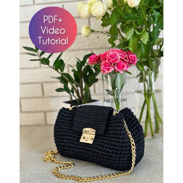 Crochet bag pattern Crossbody bag pattern Black Crochet purse pattern Bag pdf pattern Knitting bag pattern Knitting project bag pattern