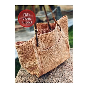 Gehäkelte Bast-Tasche Muster PDF und Video Anleitung DIY Summer Tote Handmade Shopper Schritt für Schritt Meisterklasse für Anfänger