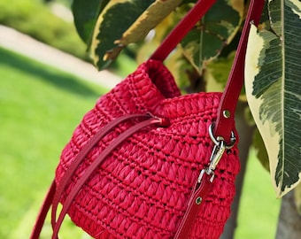 Crossbody Bag Pattern | Crochet Berry Bag Tutorial | Raffia Crochet Purse PDF | Drawstring Bag Pattern | Summer Crochet Bag
