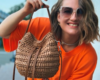 Crochet raffia bag tutorial, Summer bag PDF pattern, Crochet bag pattern, DIY Raffia purse class, Crochet handbag course, Beginner-friendly