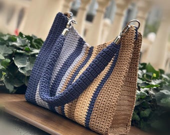 Padrão de Bolsa de Crochê Estruturada | Tutorial de Bolsa de Crochê Moderna | PDF de Bolsa de Crochê Faça Você Mesmo | Bolsa com Formato Personalizado | Bolsa com Cordão de Poliéster