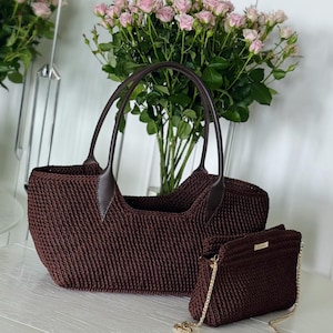 Mönster för virkad väska | Mönster för tygväska | Mönster för kuvertväska | Strukturerad shopper | Set med dubbla material | Lyxdesigner | Handväska i PDF-format