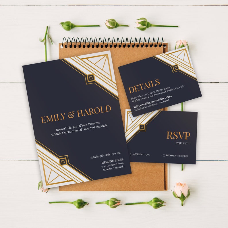 Gold Invite Gold Wedding Invite Gatsby Black Invite,P025 Custom Geometrical Wedding Invitation Printable GREAT GATSBY WEDDING Invitation