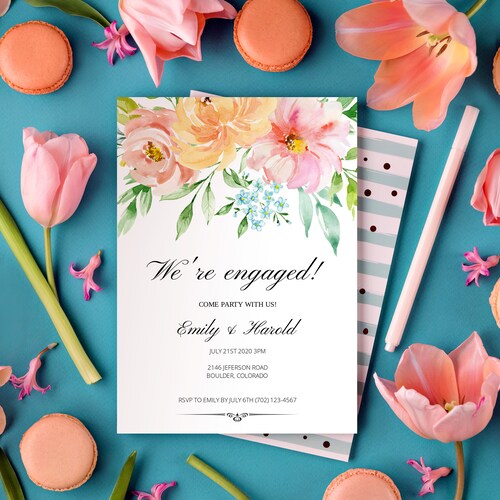 EDITABLE Engagement Party Invitation Black Floral Boho Rose Gold Invite Engaged Wedding Modern Australian Printable Instant Download #LH2