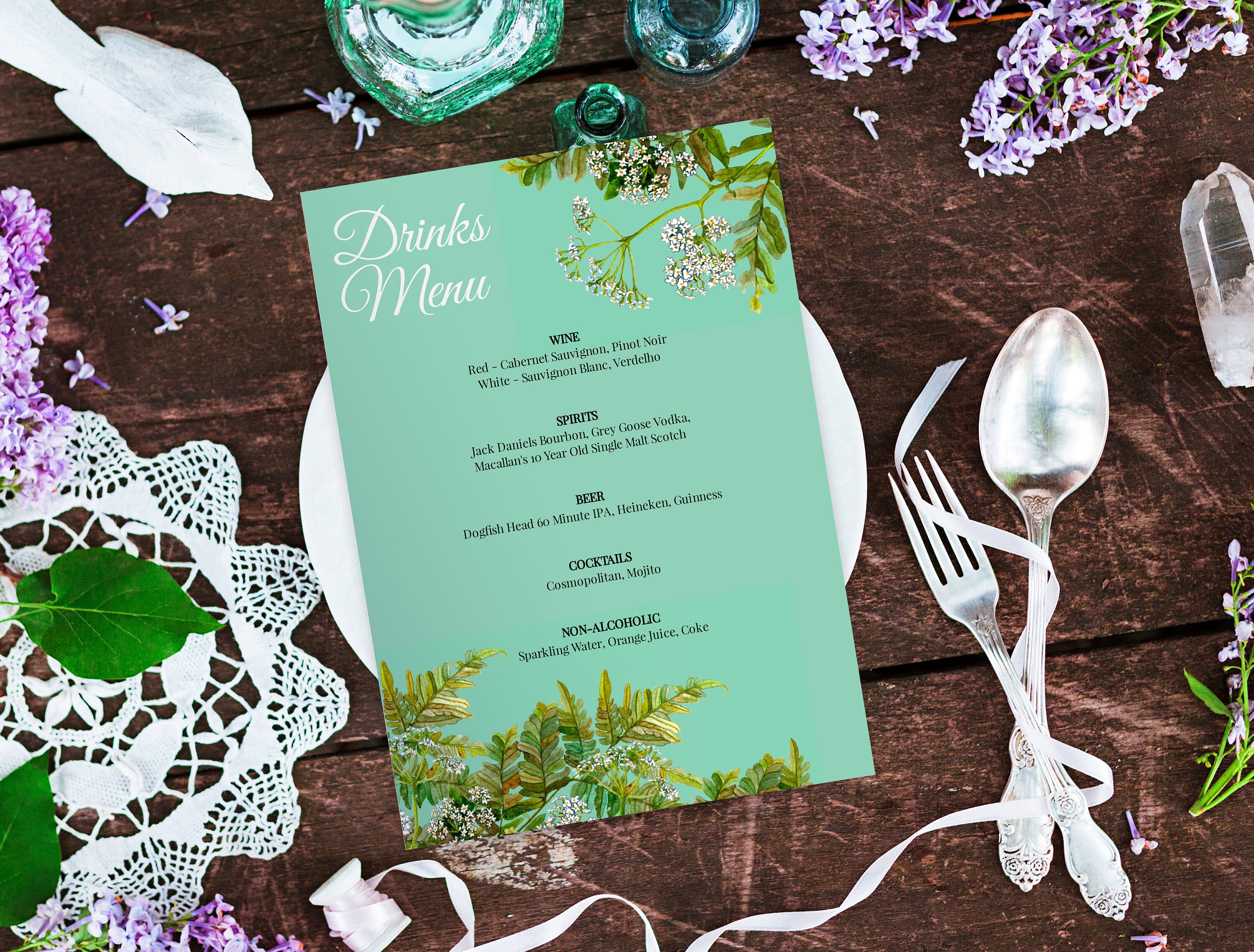 Forest Menu Template WOODLAND DRINKS MENU Editable Greenery Etsy UK