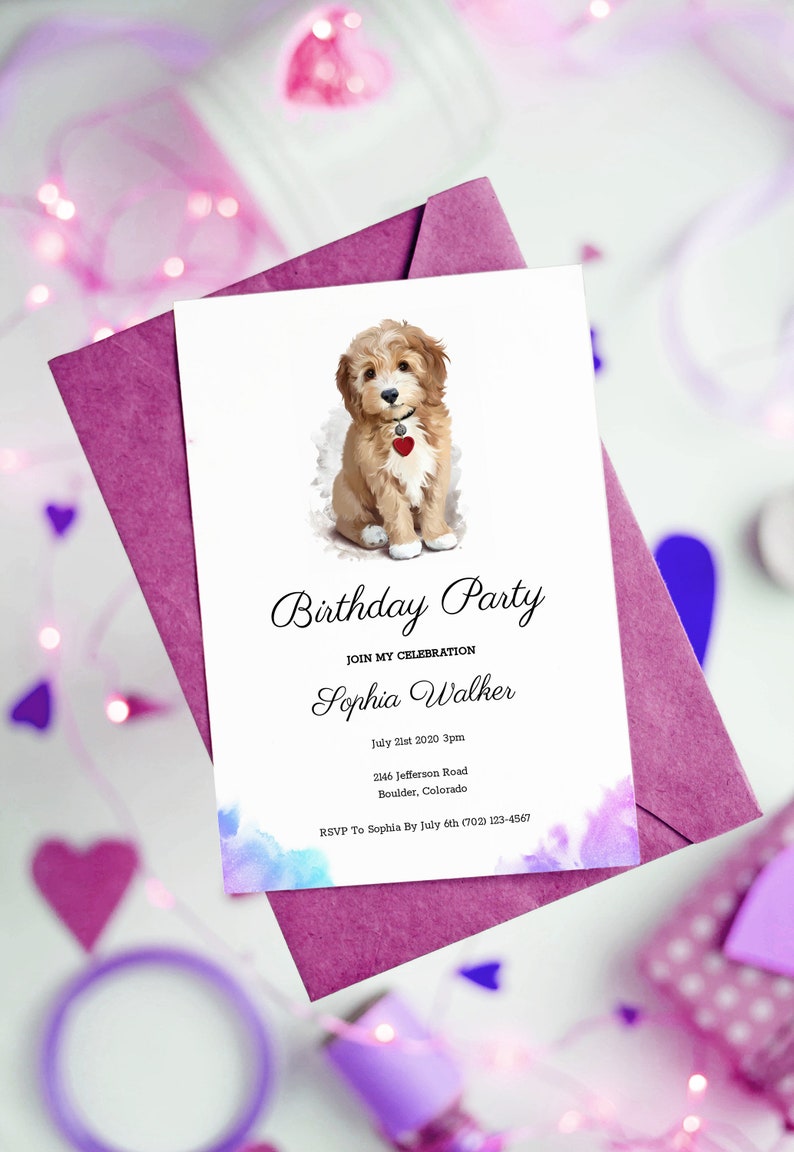 Animal Birthday Invite Customized Birthday Invitation P019 DOG BIRTHDAY PARTY Invitation Printable Watercolor Birthday Party Invite