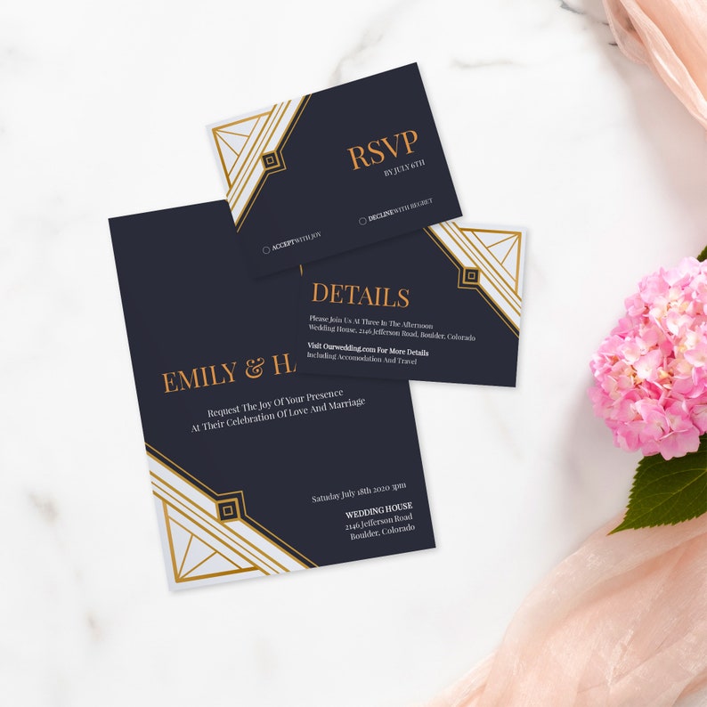 Gold Invite Gold Wedding Invite Gatsby Black Invite,P025 Custom Geometrical Wedding Invitation Printable GREAT GATSBY WEDDING Invitation