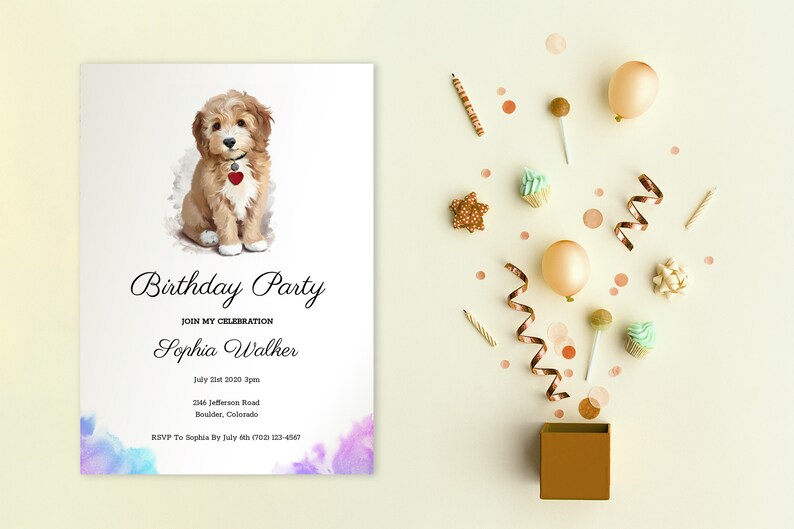 Animal Birthday Invite Customized Birthday Invitation P019 DOG BIRTHDAY PARTY Invitation Printable Watercolor Birthday Party Invite