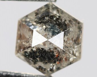 0,78 ct, 5,7 x 5,0 x 3,2 mm, forme hexagonale sel et poivre naturel beau diamant en vrac, à utiliser pour les bijoux de fiançailles, vrai diamant, R1605