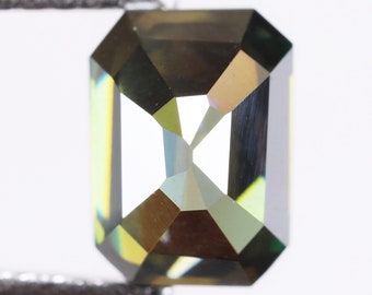 1.32 Ct, 7.2 X 5.3 X 4.0 MM, Emerald Shape Fancy Dark Green Color Loose Beautiful Moissanite For Wedding Jewelry Surprise Gifts, R3428