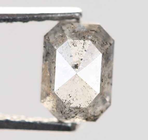 R2295 Emerald Shape Salt And Pepper Natural Loose Beautiful Diamond 0.72 Ct 5.3 X 3.8 X 3.1 MM Fancy Rustic Diamond Diamond Jewelry