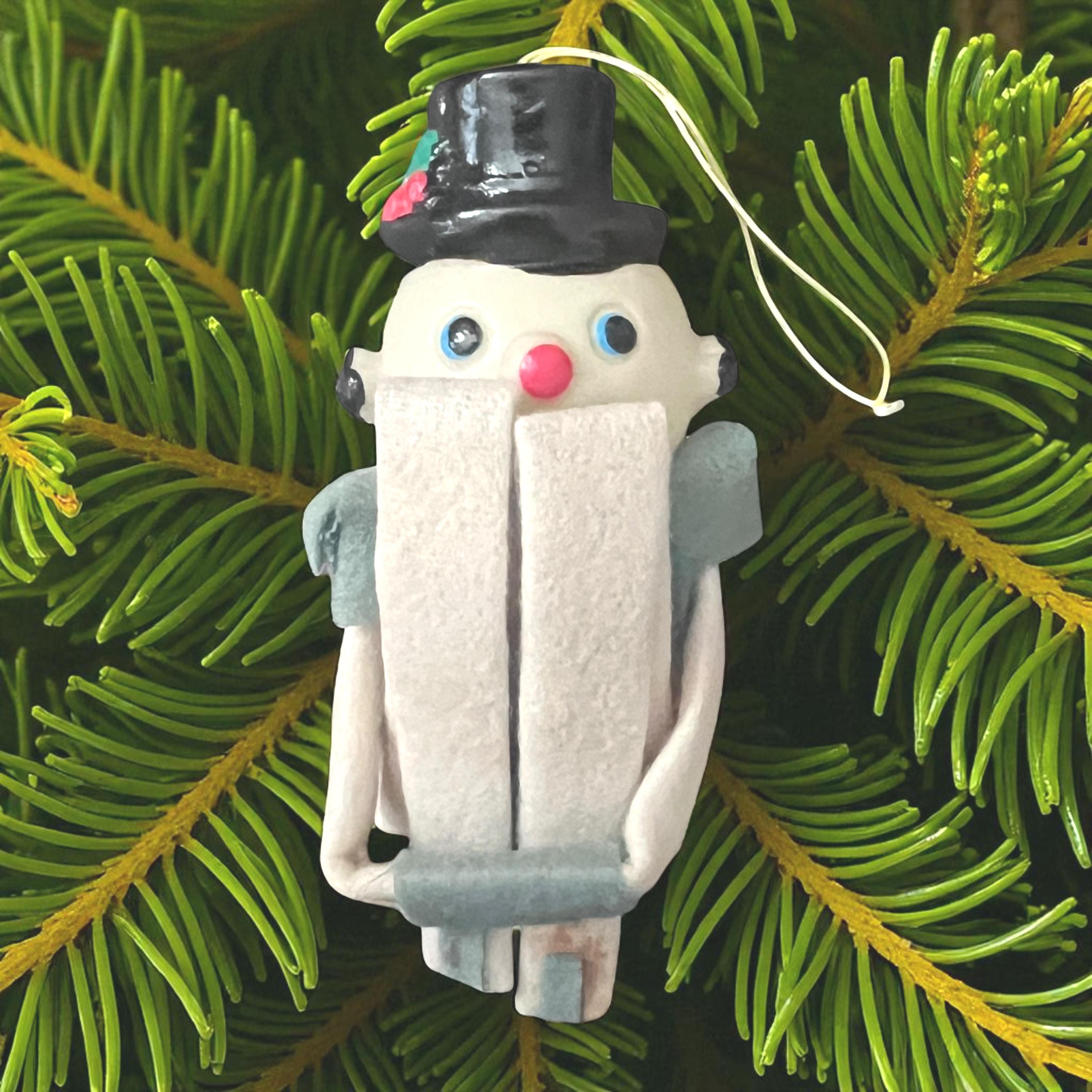 Snowman Knee-hugger Ornament • Vintage • Felt Japan Shelf Sitter