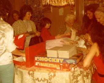 Christmas Morning Mayhem Snapshot • Vintage Family Holiday Color Photo