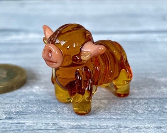 Miniature Glass Highland Cow Figurine Collectable Ornament