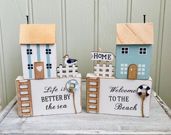 Rustic Wooden Beach House Scene Ornaments