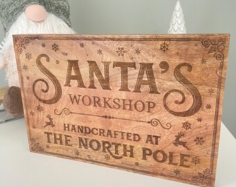 Santa's Workshop Wooden Board Christmas Display Sign