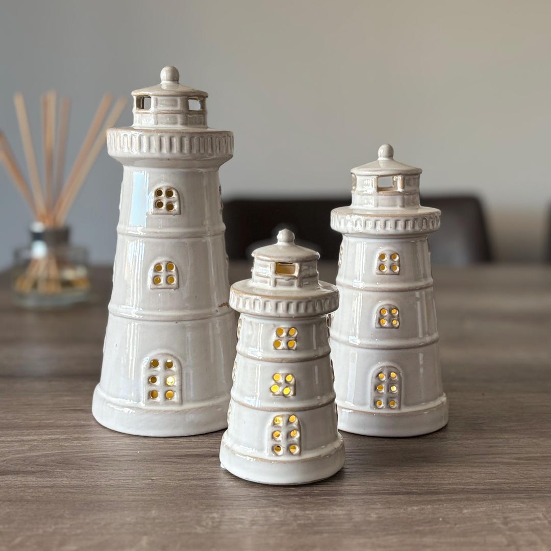 Glazed Ceramic LED Lighthouse Ornaments - Etsy