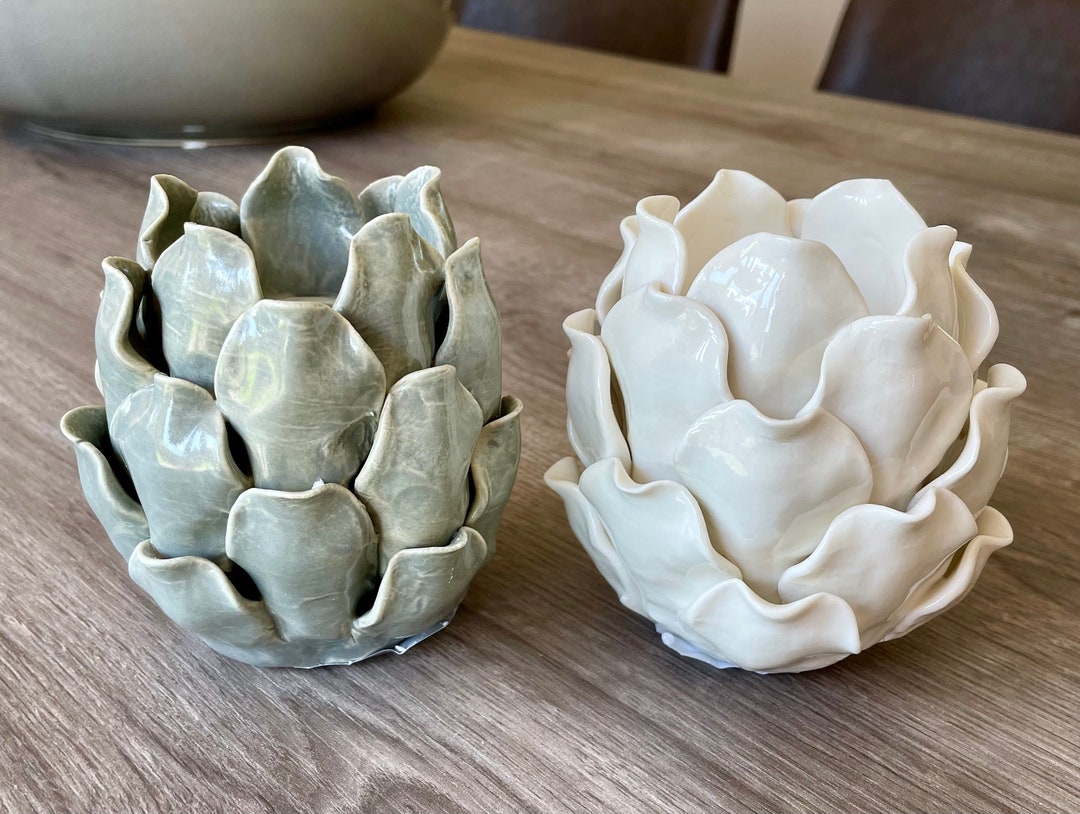 Porcelain Artichoke Tea Light Holders Grey & White Etsy UK