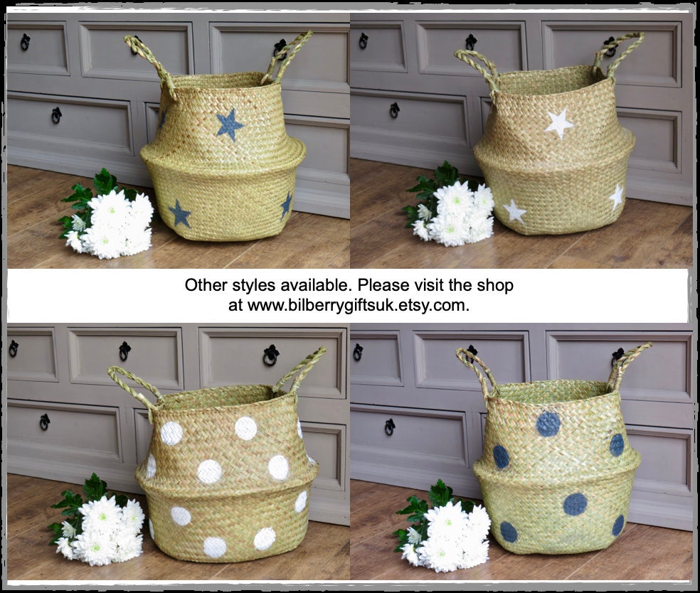 Handmade Grey Star Seagrass Basket Storage Basket Planter Etsy UK
