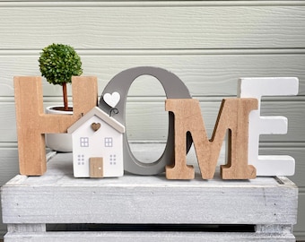 Rustic Standing Wooden 'Home' with House Sign Ornament