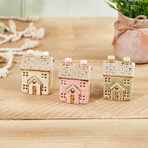 Mini Embossed Stoneware Heart House Cottage Ornaments