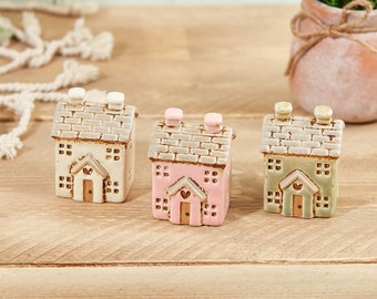 Mini Embossed Stoneware Heart House Cottage Ornaments