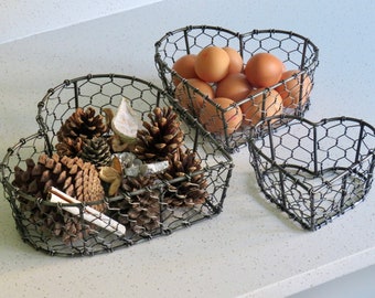 Set of Three Heart Shaped Baskets | Fruit Bowl | Egg Storage