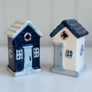 Blue and White Ceramic Beach Hut Ornaments