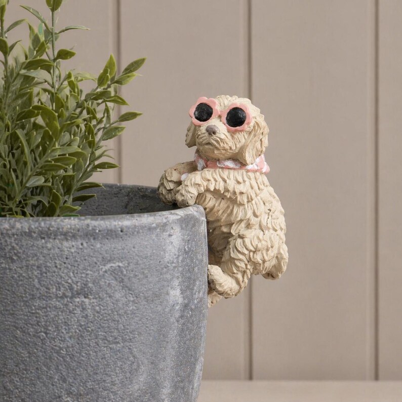 Dog Plant Pot Hanger With Pink Sunglasses | Cockapoo Pot Hugger - Etsy UK