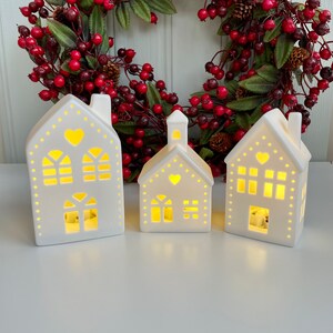 White Glazed Ceramic LED Heart House Ornaments