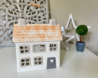 Ceramic House Tea Light Holder with Handle
