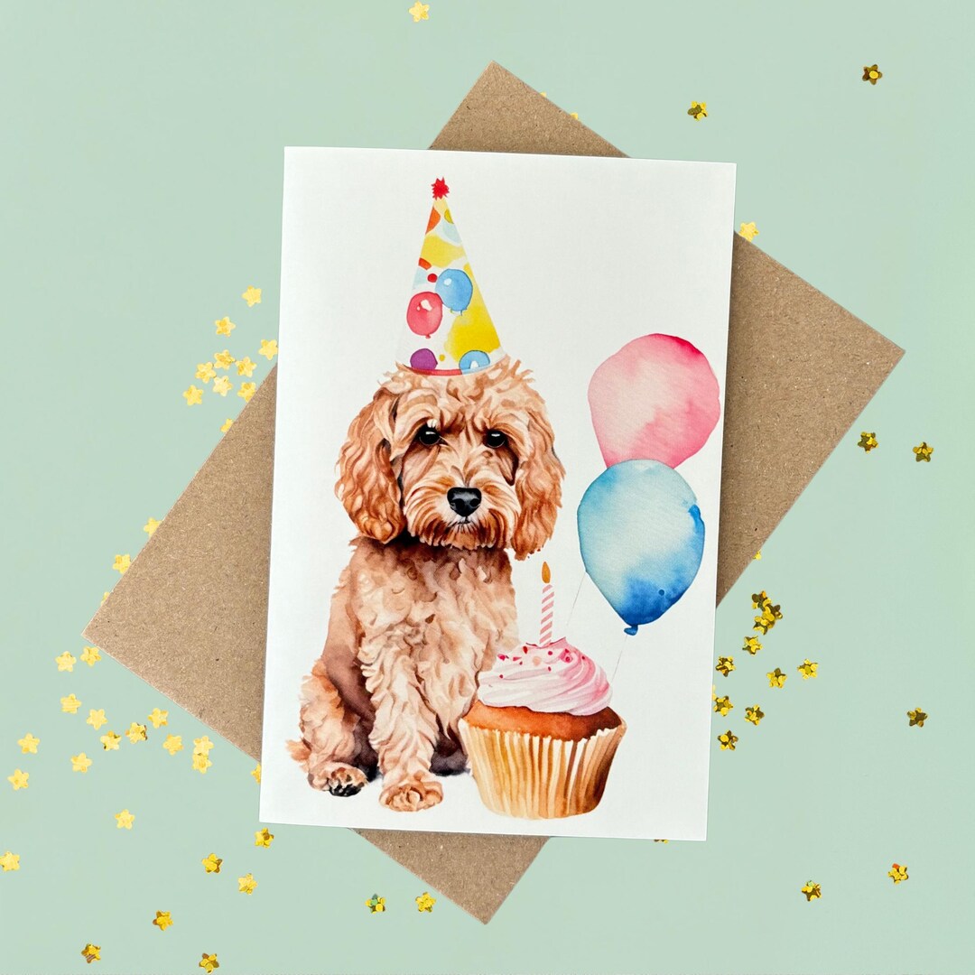 Cockapoo in Party Hat Birthday Card | Dog Birthday Cards | Greetings ...
