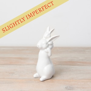 SLIGHTLY IMPERFECT White Ceramic Bunny Rabbit Shoulder Ride Ornament