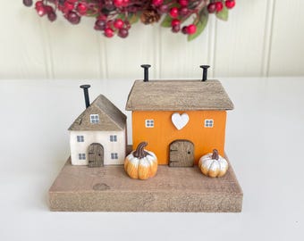 Wooden Autumn Pumpkin House Block
