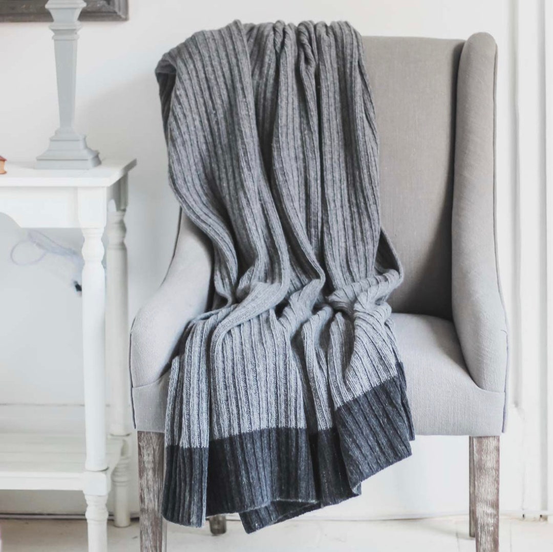 Grey Ribbed Throw Grey and Charcoal Ribbed Wool Rich Throw | 170 X 130cm - Etsy