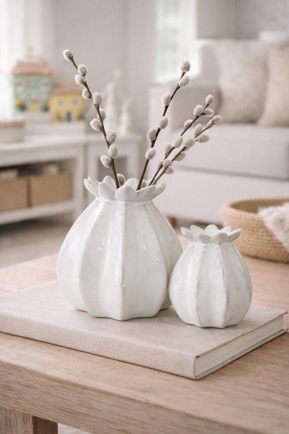 White Ceramic Pod Vases