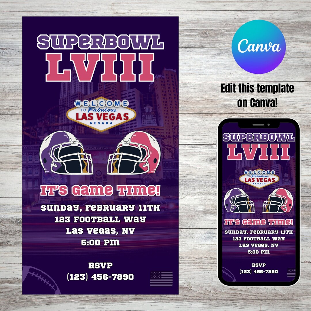 Editable Super Bowl Invitation Super Bowl Party Super Bowl 2024 Super