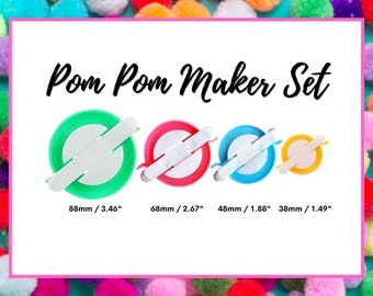 Pom Pom Maker Set fai-da-te, 4 pezzi 4 dimensioni, fare PomPom con questo kit di produzione Pom-Pom, kit Pompoms, strumento Pom Pom, filato Pom Pom, Pom Pom Making