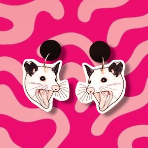 Opossum Earrings • Cute Possum Jewelry • Funny Animal Lover Gift • Woodland Creature Dangle Accessories