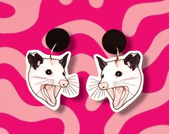 Earrings Opossum Dangle Earrings • Funny Animal Jewelry