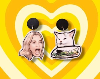 Yelling at Cat Meme Earrings – Funny Mismatched Dangle Jewelry