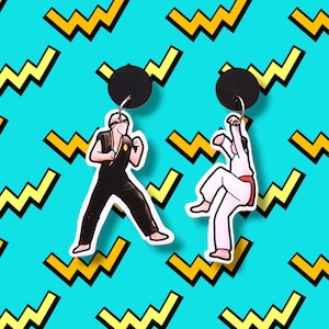 KARATE 80s Martial Arts Earrings – Crane Kick Jewelry, Retro Movie Gift for Karate Fans