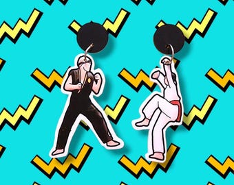 KARATE 80s Martial Arts Earrings – Crane Kick Jewelry, Retro Movie Gift for Karate Fans