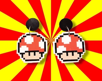 Earrings Retro Game Mushroom Earrings – 90s Gamer Pixel Art Jewelry