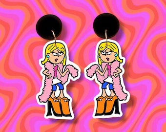 Y2K Cartoon Girl Earrings • 2000s Nostalgia Jewelry • Funky Colorful Dangle Accessories for Millennial Style